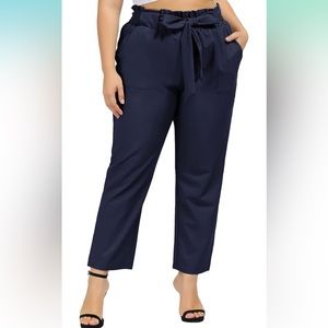 NEW Hanna Nikole Women's Plus Sz Cropped Paper Bag Waist Pants 22W Navy Blue